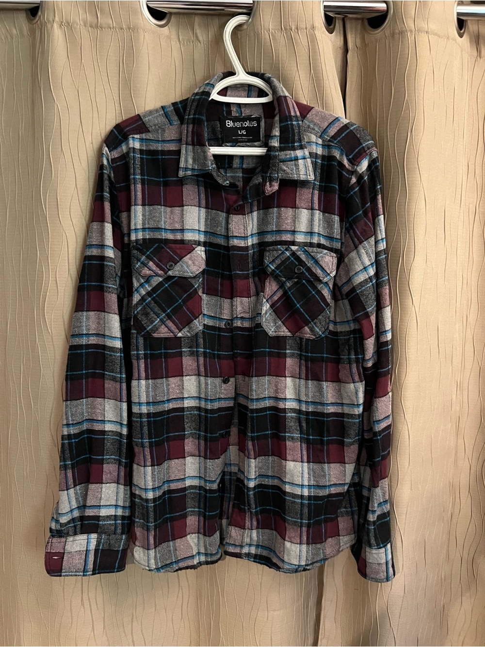 Bluenotes Men's Burgundy, Gray & Black Plaid Button-Down Shirt